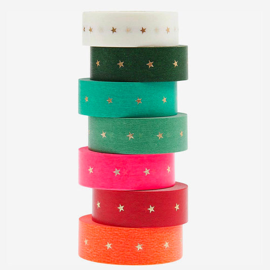 Coffret de 7 masking tapes étoilés : papeterie de Noël