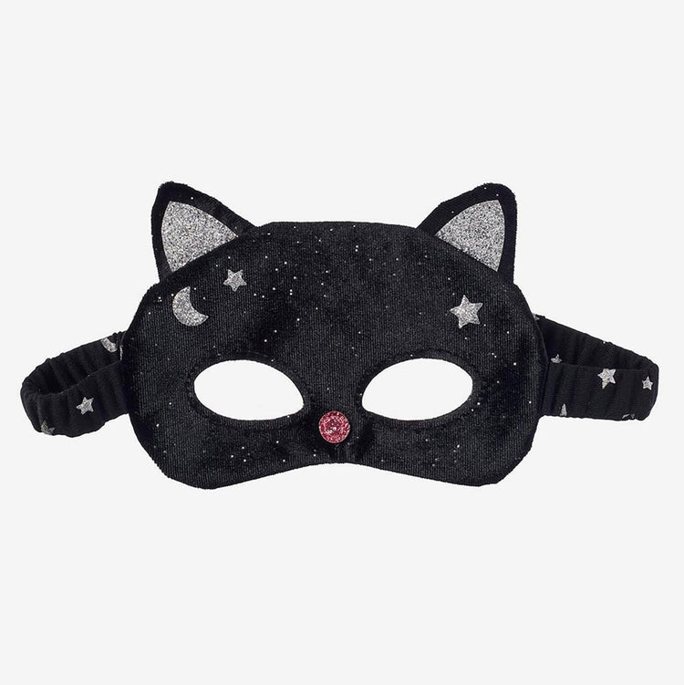 Masque chat velours noir et argent : idée cadeau anniversaire enfant