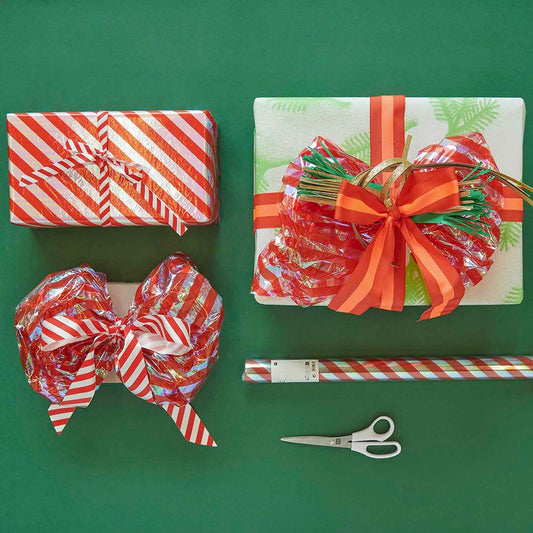 1 rouleau de papier cadeau avec rayures rouges : emballage cadeau