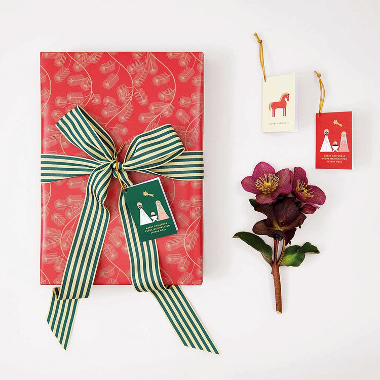 Ruban tissé rayé vert et jaune pour emballage cadeaux originaux