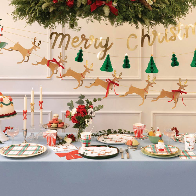 idée déco table de noel : 8 gobelets jetables rouges avec noeud meri meri