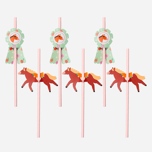 6 pailles en papier cheval fleuri : deco de table anniversaire