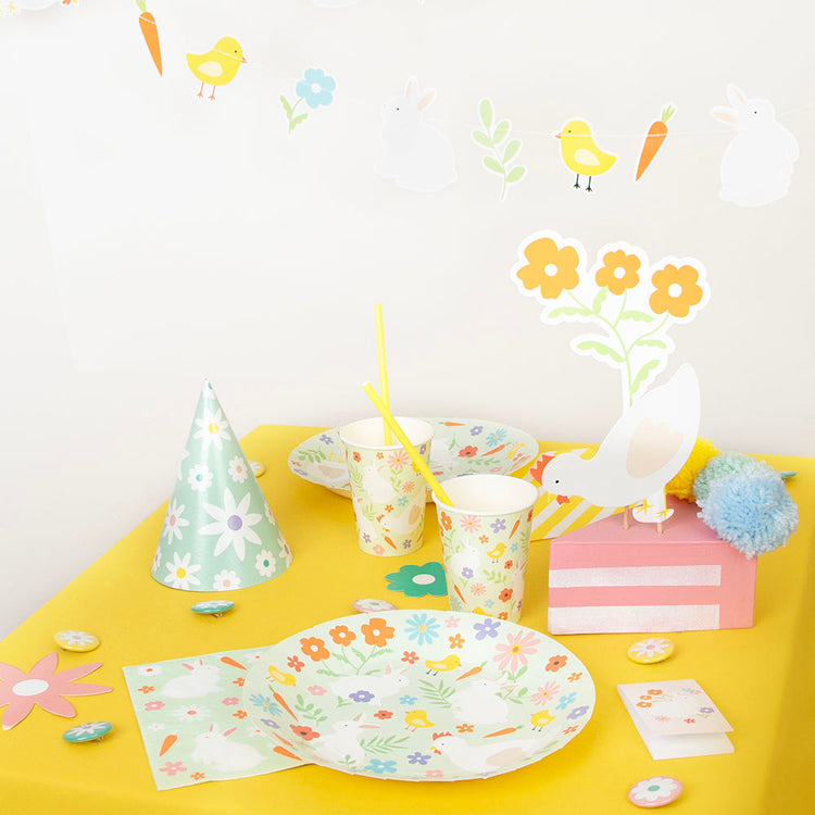 Vaisselle anniversaire, Pâques : assiette, gobelet, serviette