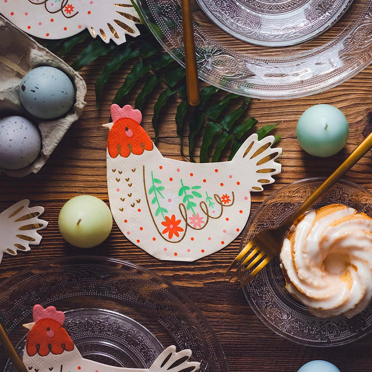 20 serviettes en papier poule : decoration de paques chic