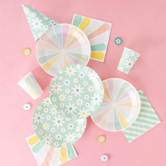 Serviettes en papier rayures aqua : deco anniversaire printanier