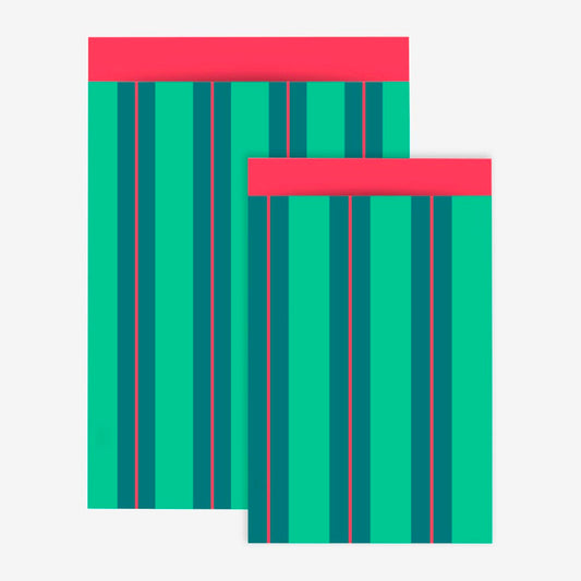 Papeterie de Noël : 1 pochette en papier rayures vertes pour cadeau de noel ou avent