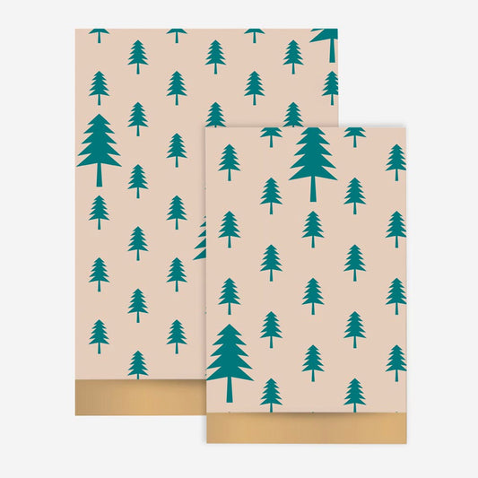 Papeterie de Noël : 1 pochette en papier sapins verts pour cadeau de noel ou avent