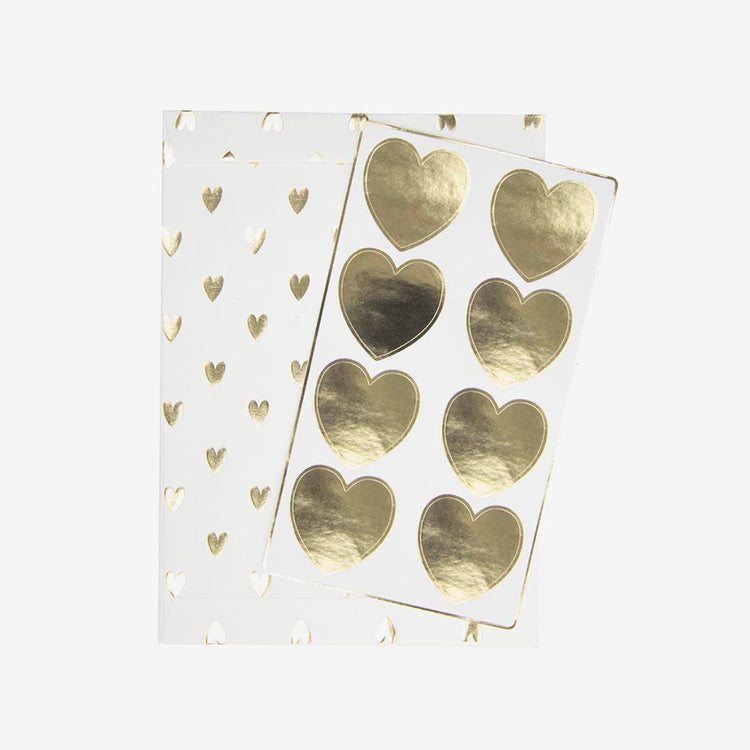 8 pochettes coeurs dorés pour cadeau de Noël