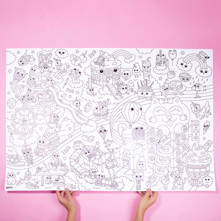 Poster géant Kawaï : coloriage pour enfant activité anniversaire