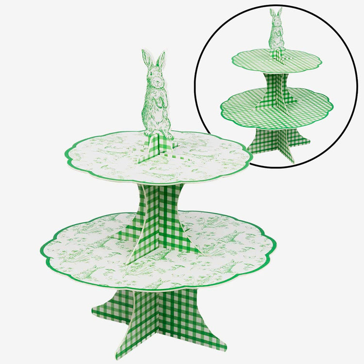 Présentoir à gâteaux réversible lapin vert : deco de table paques