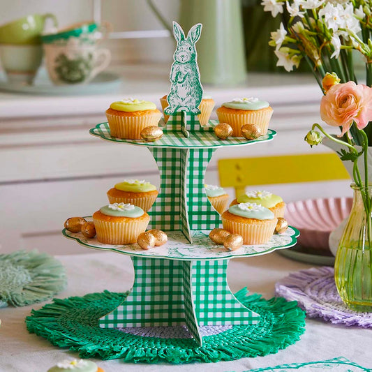 Présentoir à gâteaux réversible lapin vert : deco paques