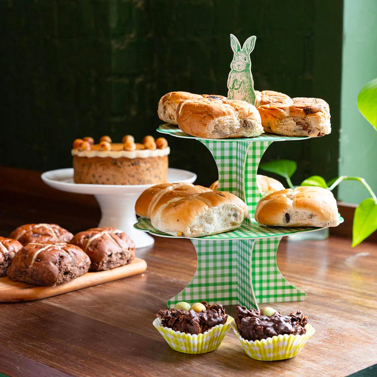 Présentoir à gâteaux réversible lapin vert : deco de table chic