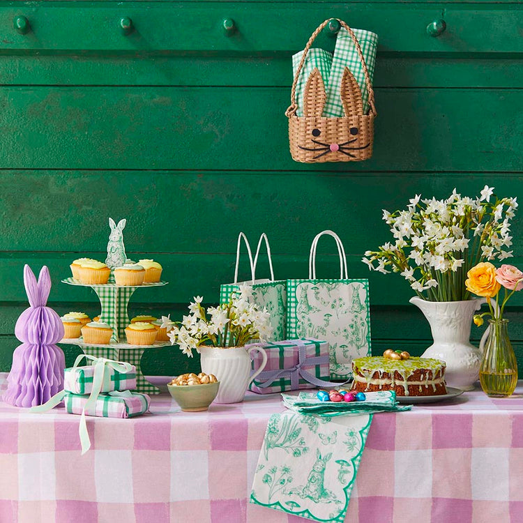 Présentoir à gâteaux réversible lapin vert : deco de table ferme