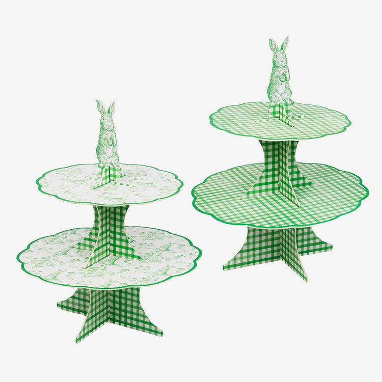 Présentoir à gâteaux réversible lapin vert : deco de table enfant