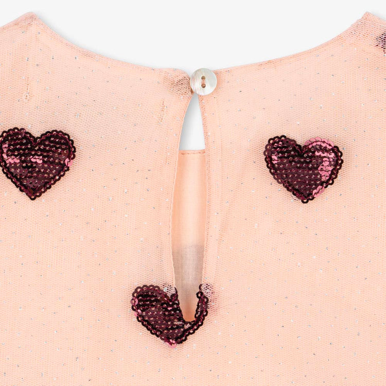 Robe de princesse rose coeurs rouges : déguisement carnaval enfant