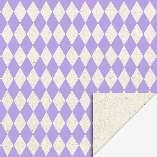 Papier cadeau arlequin mauve, élégant et original pour une fête cirque