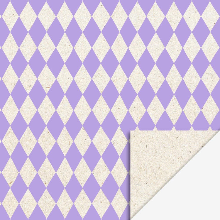 Papier cadeau arlequin mauve, élégant et original pour une fête cirque