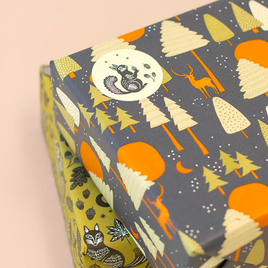 Emballage cadeau de noel : 1 rouleau de papier cadeau animaux de la forêt