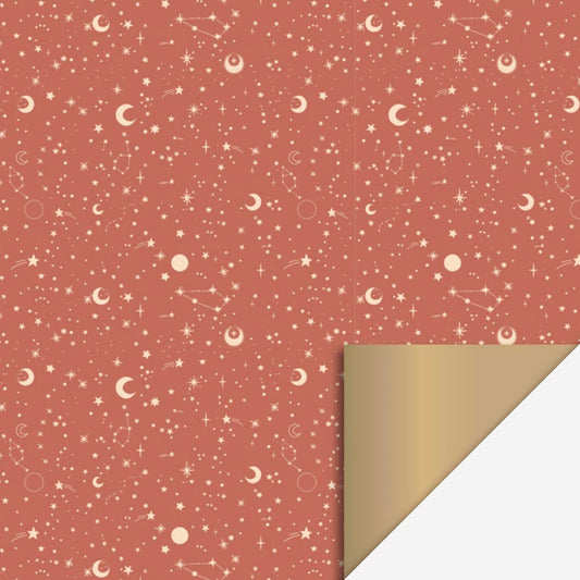 Papier cadeau ciel étoilé terracotta pour Noël