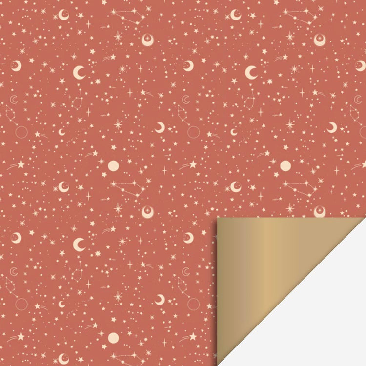 Papier cadeau ciel étoilé terracotta pour Noël