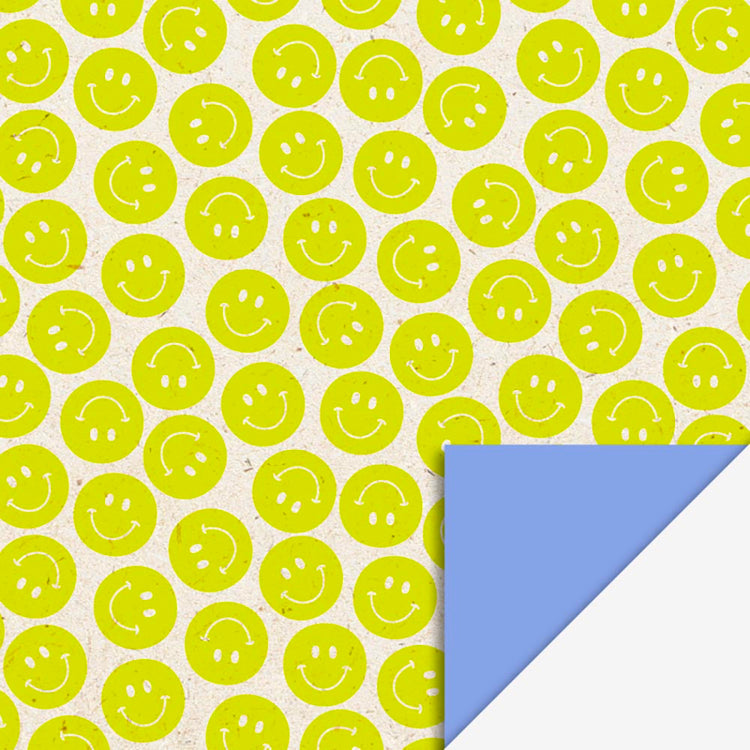 Rouleau de papier cadeau smiley jaune fluo : emballage cadeau enfant