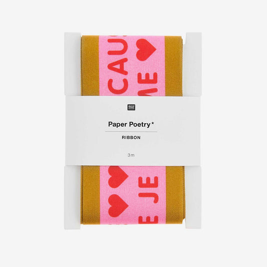 Ruban cadeau amour fuchsia, rouge et or : emballage cadeau anniversaire