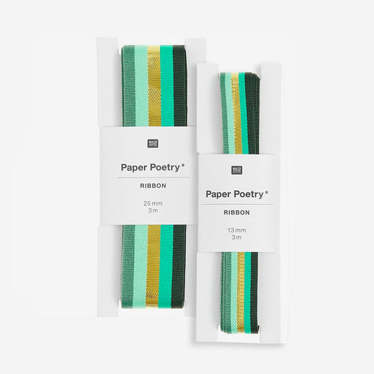 Ruban multi-rayures vertes : décoration cadeau anniversaire