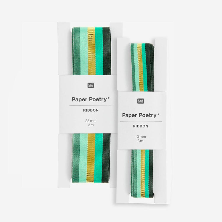 Ruban multi-rayures vertes : décoration cadeau anniversaire