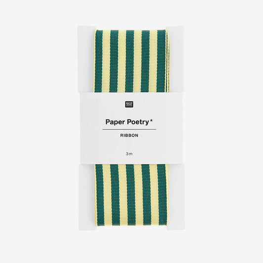 Ruban tissé rayé vert et jaune : emballage cadeau anniversaire chic