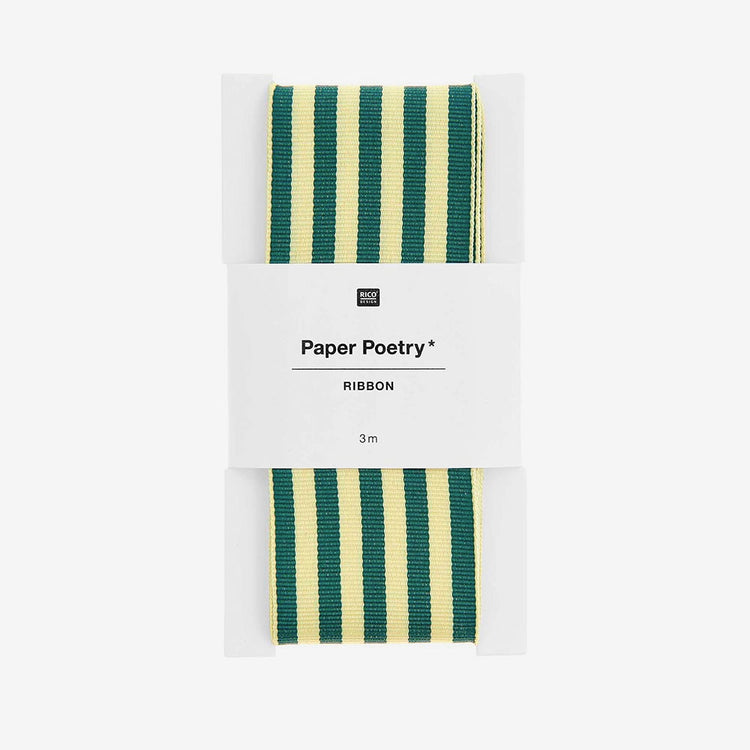 Ruban tissé rayé vert et jaune : emballage cadeau anniversaire chic