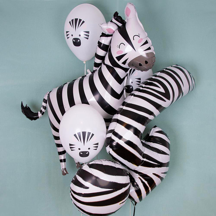 Ballon helium chiffre zèbre : deco anniversaire safari
