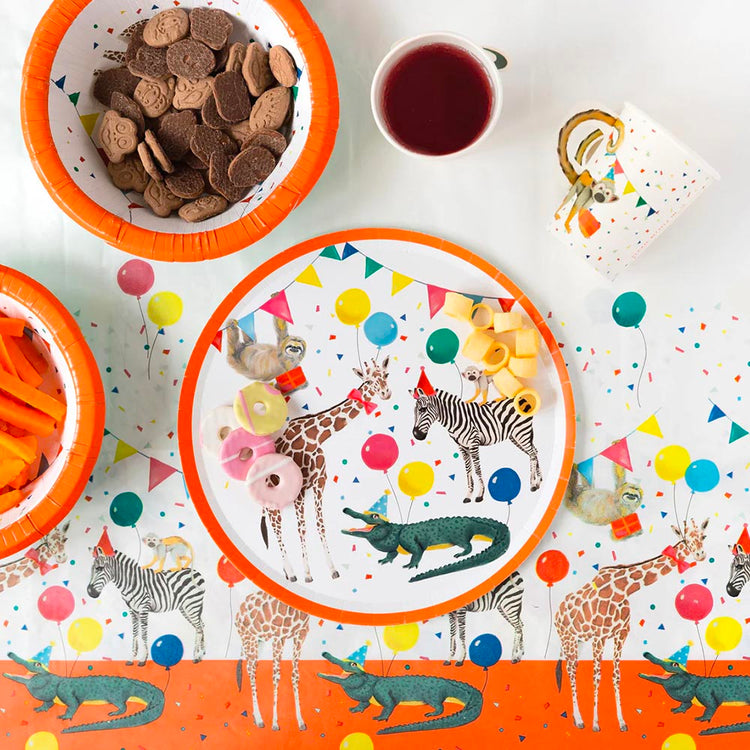 8 assiettes en carton safari festif : decoration de table anniversaire