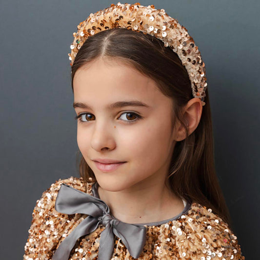 Serre-tête sequins doré : accessoire anniversaire enfant