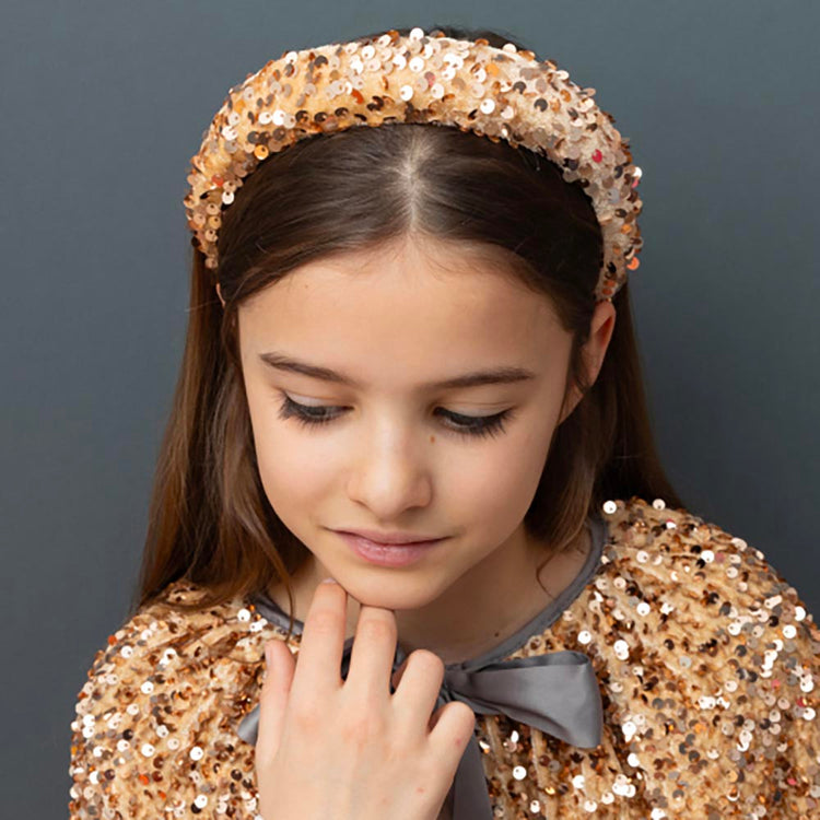Serre-tête sequins doré : accessoire déguisement princesse enfant