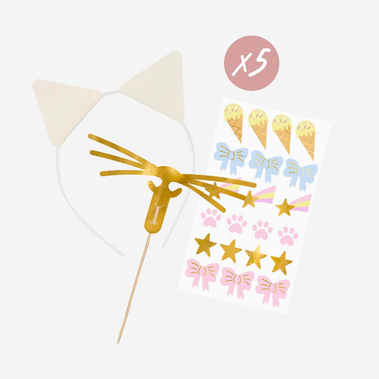 5 serre-têtes et langues de chat : accessoire deguisement anniversaire