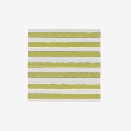 Serviettes vert kaki rayées pour table bohème