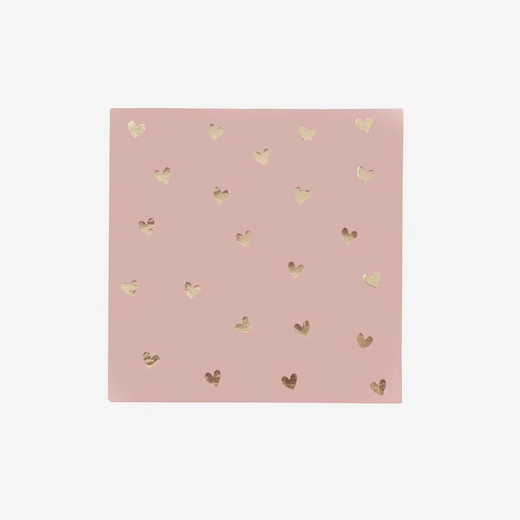 Serviettes roses cĆurs dorĂ©s, touche romantique pour votre table