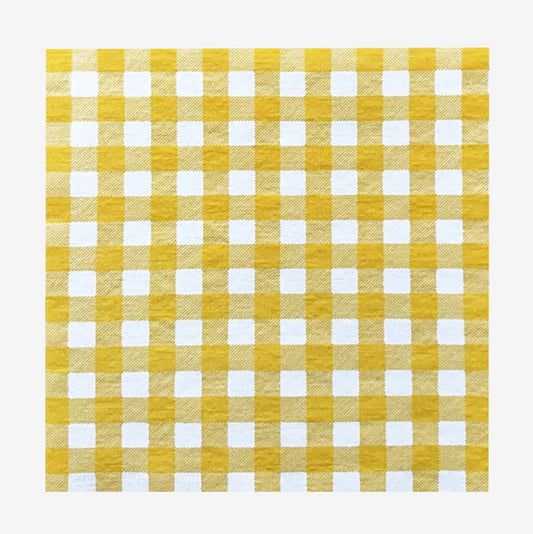20 serviettes en papier vichy jaune : decoration de table fete