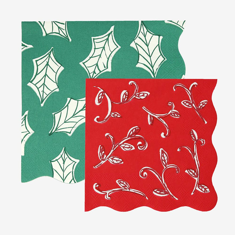 16 serviettes en papier motifs block print : deco de table noel