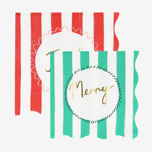16 serviettes en papier rayées Noël : Deco table réveillon noel