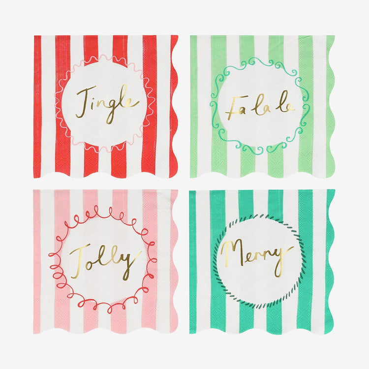 16 serviettes en papier rayées Noël : accessoires de table Noël