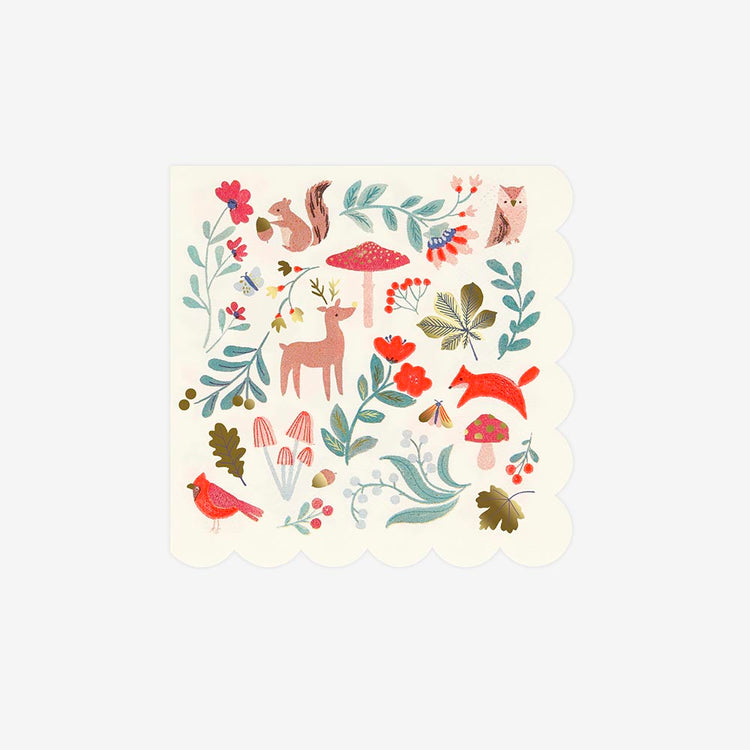 16 serviettes en papier animaux des bois : deco de table theme foret