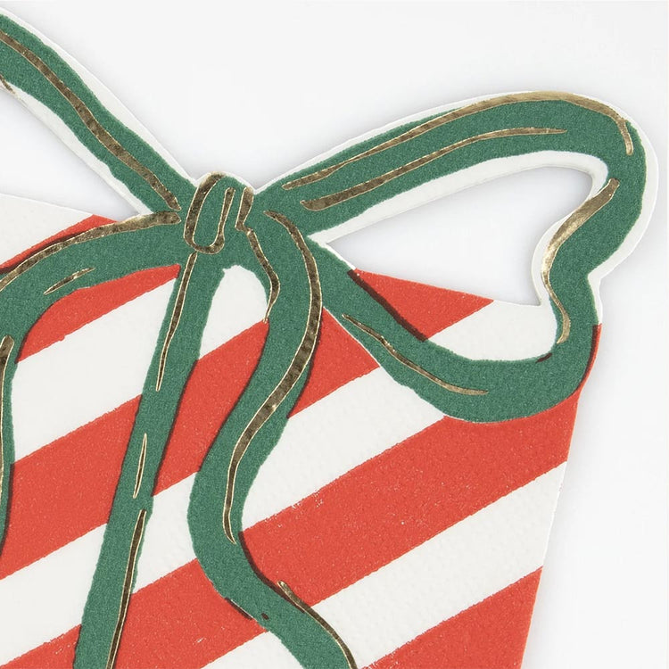 Serviettes de table de Noël - Ensemble de 16 avec motif cadeaux