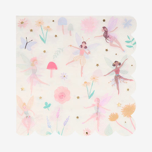 16 serviettes en papier festonnées : deco de table anniversaire fées