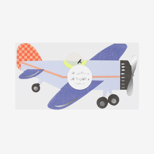 16 serviettes en papier en forme d'avion pour une fête avion enfant