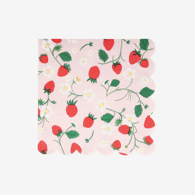 16 serviettes fraises, pour une décoration anniversaire original