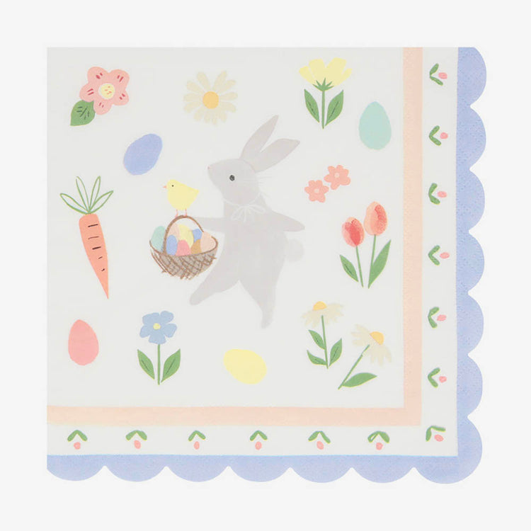 Serviettes lapin fleuri, décoration de table printaniÚre