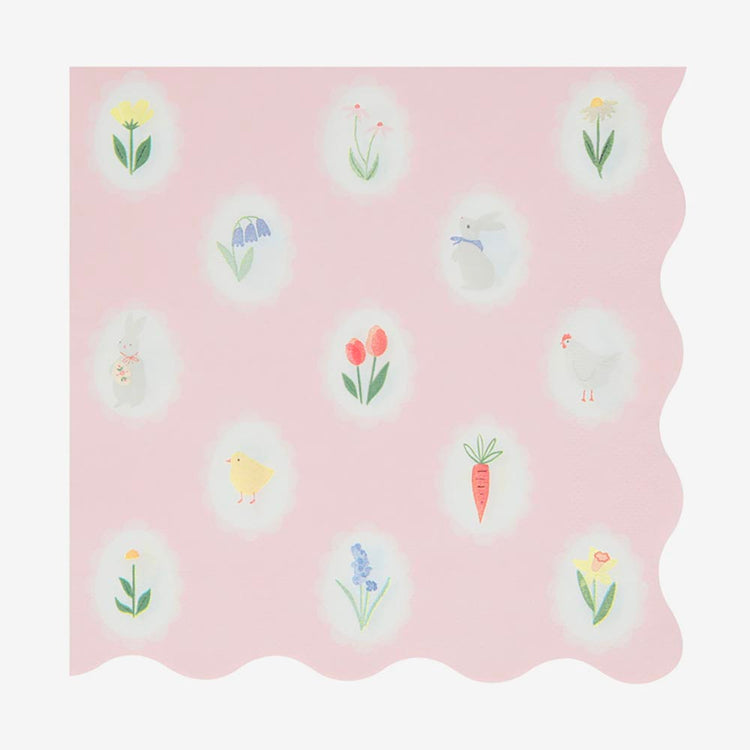 16 serviettes roses lapins - vaisselle jetable de PĂąques