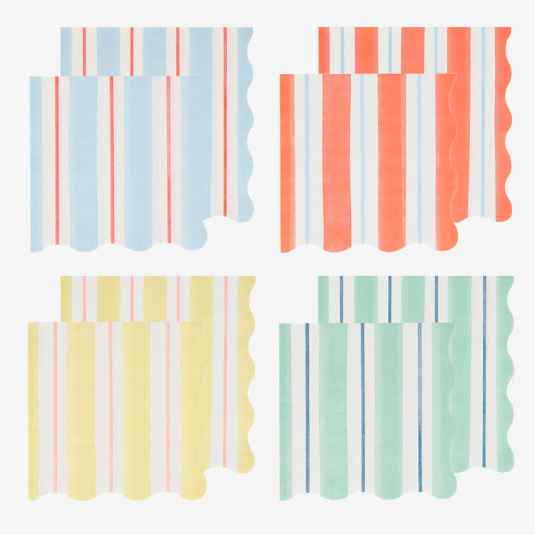 Serviettes rayĂ©es multicolores, parfaites pour fĂȘte dâenfants