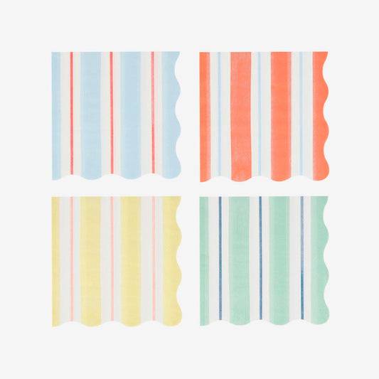 Serviettes papier rayures vives, déco colorée pour table d'anniversaire